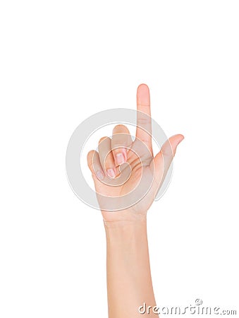 Woman hand touching virtual screen isolated Stock Photo