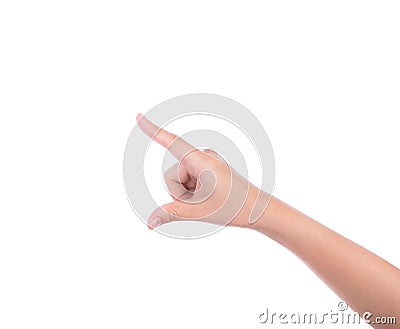 Woman hand touching virtual screen Stock Photo