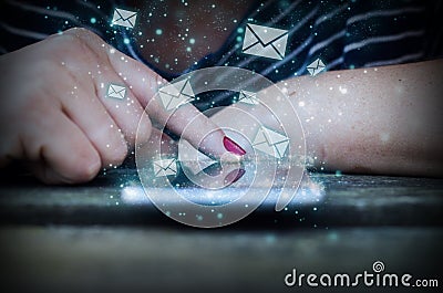 woman hand touh smartphone mail Stock Photo