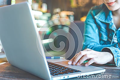 Woman hand working on laptop in the office. Editorial Stock Photo