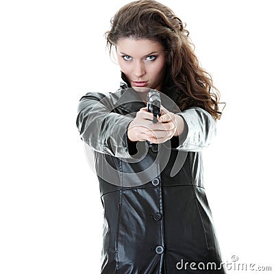 Woman With Handgun Stock Photo