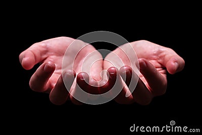 Woman hands cupped in a holding, begging, offering, giving, receiving, protecting gesture. Stock Photo