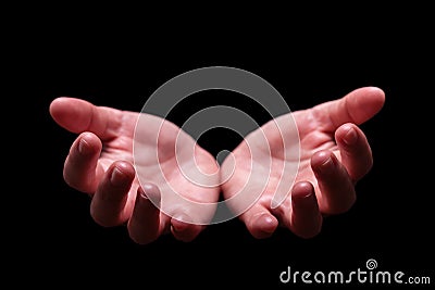 Woman hands cupped in a welcoming, accepting, offering, giving, begging, receiving gesture. Stock Photo