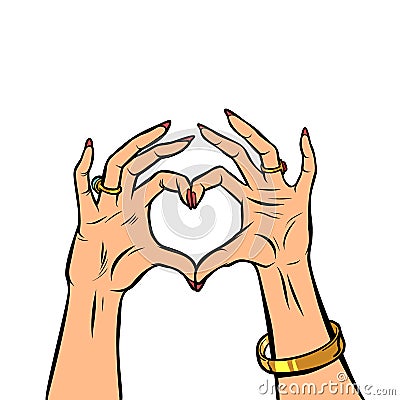 Woman hands gesture heart love romance Valentine day Vector Illustration