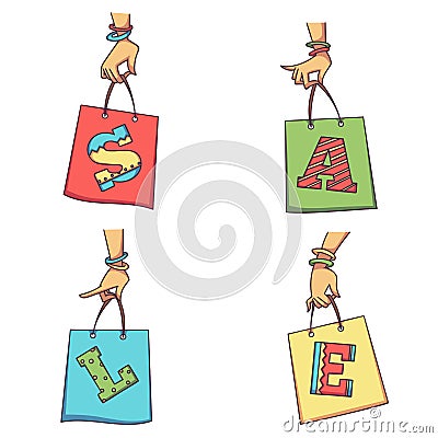 Woman hands holding shopping bags Vector Illustration