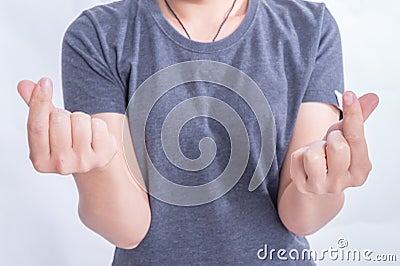 Woman hands making small heart on a white isolated background Stock Photo