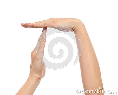 Woman hands time out Stock Photo