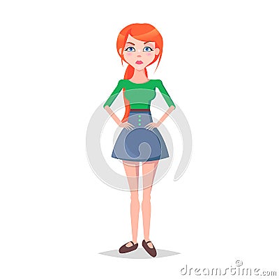 Woman with Hands on Waist Isolated on White Vector Vector Illustration