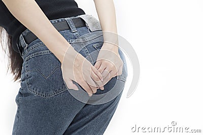 Woman has diarrhea holding her Stock Photo