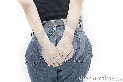 Woman has diarrhea holding her Stock Photo