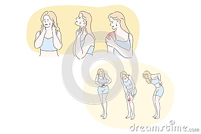 Woman having chronic pain in body and joints concept Stock Photo