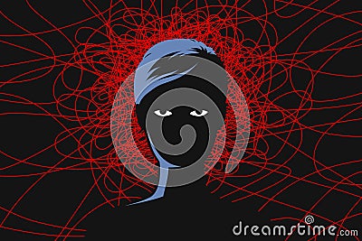 Woman having depressive thoughts. Concept of mental health Vector Illustration