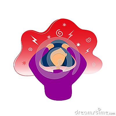 Woman having headache holding head in hands Vector Illustration