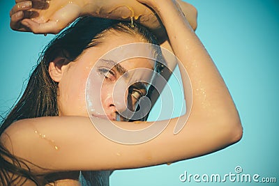 Woman having honey facial massage at spa salon Stock Photo