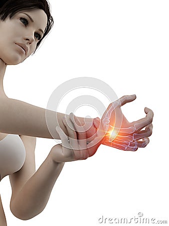 A woman having a painful hand Cartoon Illustration