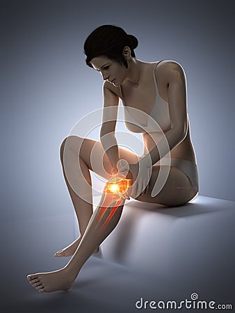 A woman having a painful knee Cartoon Illustration