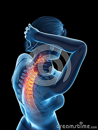 A woman having a painful neck Cartoon Illustration