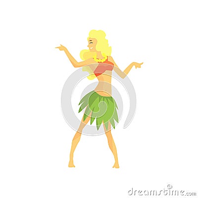 Woman in Hawaiian skirt made of leaves dancing hula cartoon vector illustration Vector Illustration