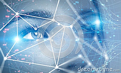 Woman head and face recognition technology Stock Photo