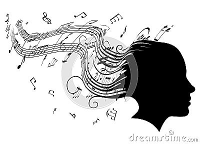 Woman head profile hair music concept Vector Illustration