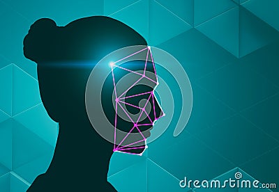 Woman head silhouette face recognition green Stock Photo