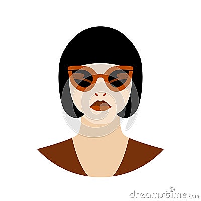 Woman head with sunglasses style Flat front Vector Illustration