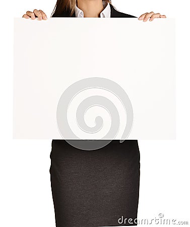 Woman headless holding a blank white board Stock Photo
