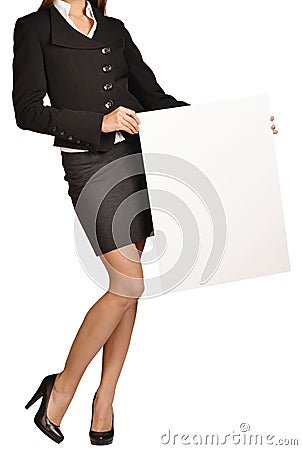 Woman headless holding a blank white board Stock Photo