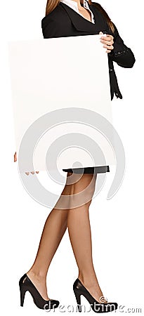 Woman headless holding a blank white board Stock Photo