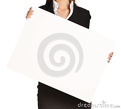 Woman headless holding a blank white board Stock Photo