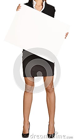 Woman headless holding a blank white board Stock Photo