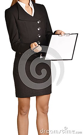 Woman headless holding a pen and clipboard Stock Photo