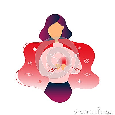 Sick woman with heart pain Vector Illustration