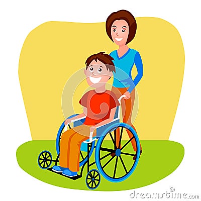 Woman helping disabled person in wheelchair vector Vector Illustration