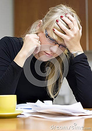 Woman and her bills Stock Photo