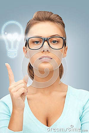 Woman with her finger up Stock Photo