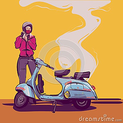 A woman and her scooter Poster Design Vector Illustration