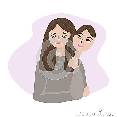 A woman hides her negative emotions under a mask. Sadness, sadness and pain hide with a smile on her face Vector Illustration