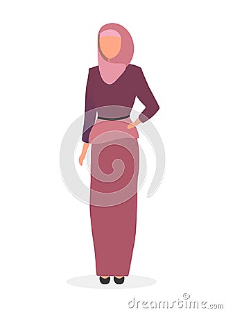 Woman in hijab flat vector illustration. Saudi, arabian girl wearing abaya isolated cartoon character on white background. Muslim Vector Illustration