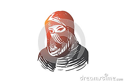 Woman, hijab, girl, islam, young concept. Hand drawn isolated vector. Vector Illustration