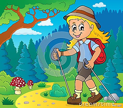 Woman hiker theme image 2 Vector Illustration