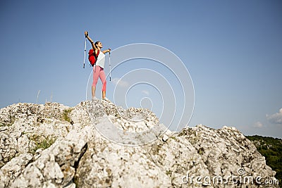 Woman hikers in the mountains Stock Photo