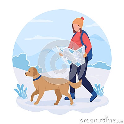 Woman on hiking route 2D vector isolated illustration Vector Illustration