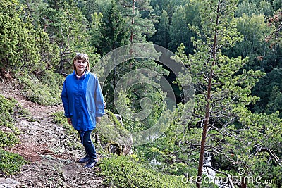 Woman on hill of Valaam island Stock Photo