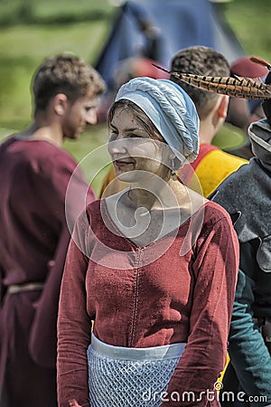 Woman in historical clothing at the Festival of the historical reconstruction of the Middle Ages Editorial Stock Photo