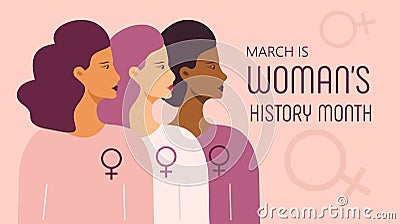 Woman history month concept vector on flat style. Event is celebrated in March in USA, United Kingdom, Australia. Girl power and Vector Illustration