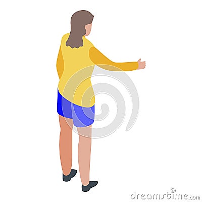 Woman hitchhiking icon, isometric style Vector Illustration