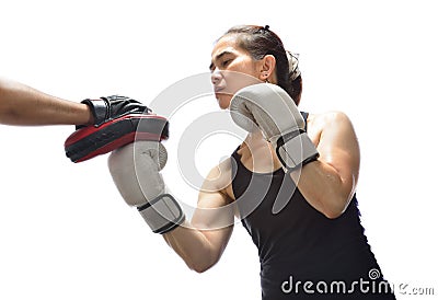 Woman hitting boxing Stock Photo