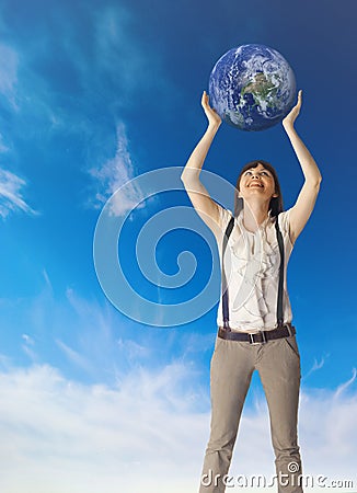 Woman hold earth Stock Photo