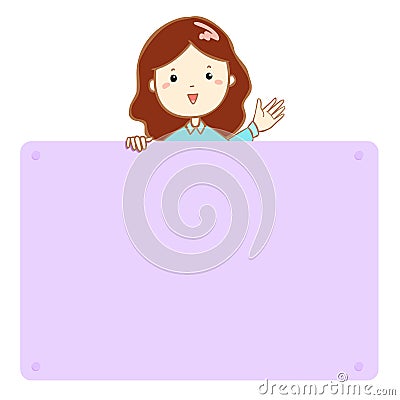 Woman hold empty board cartoon Vector Illustration